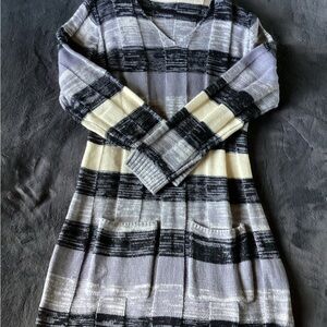 Plaid Knit Dress in Black, Gray, and Cream